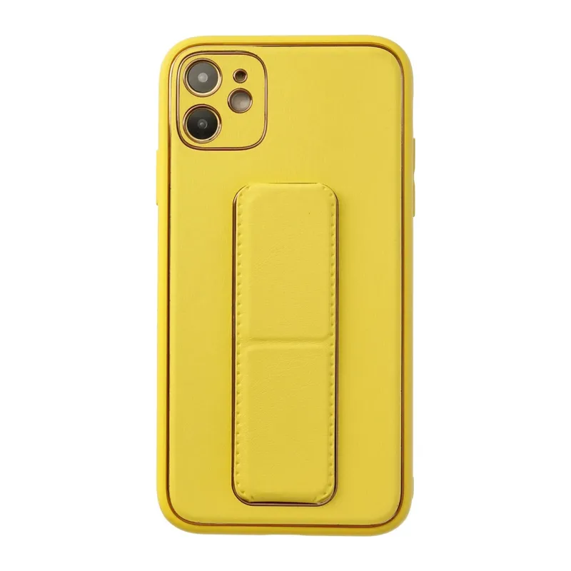 İphone 12 Kılıf Coco Deri Standlı Kapak - Sarı