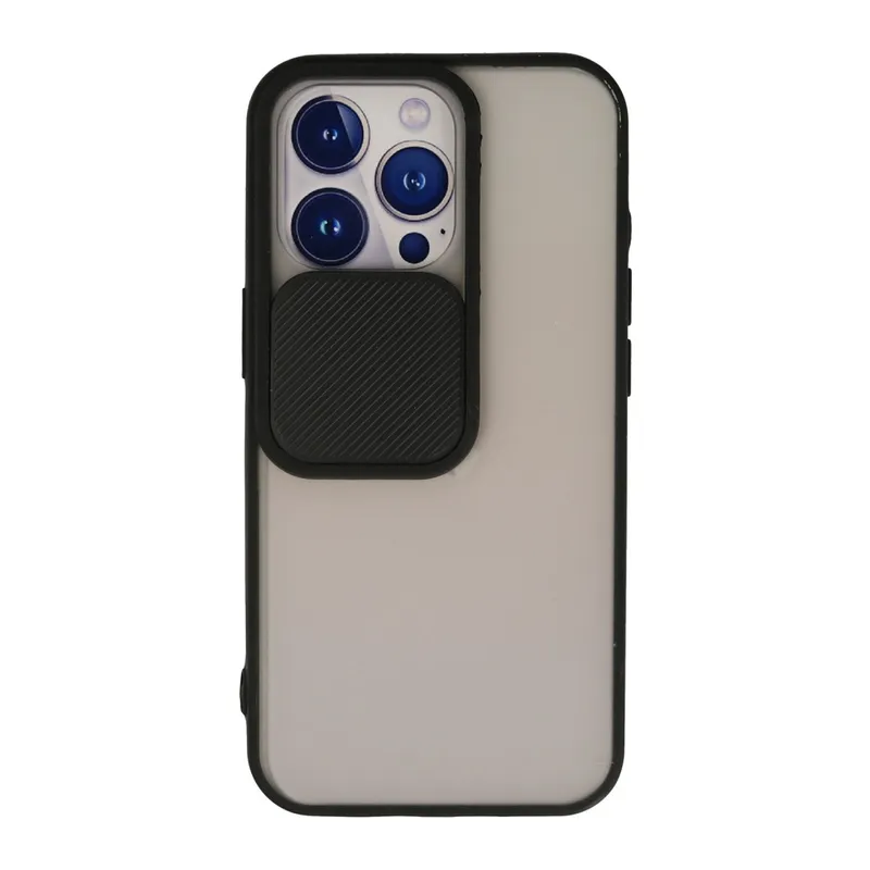 İphone 13 Pro Kılıf Palm Buzlu Kamera Sürgülü Silikon - Siyah
