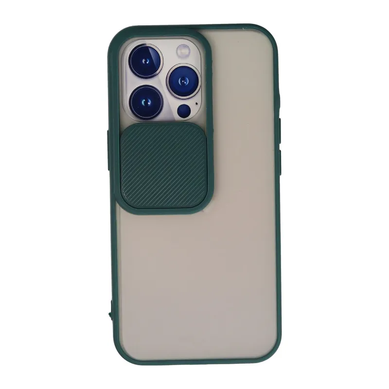 İphone 13 Pro Kılıf Palm Buzlu Kamera Sürgülü Silikon - Yeşil
