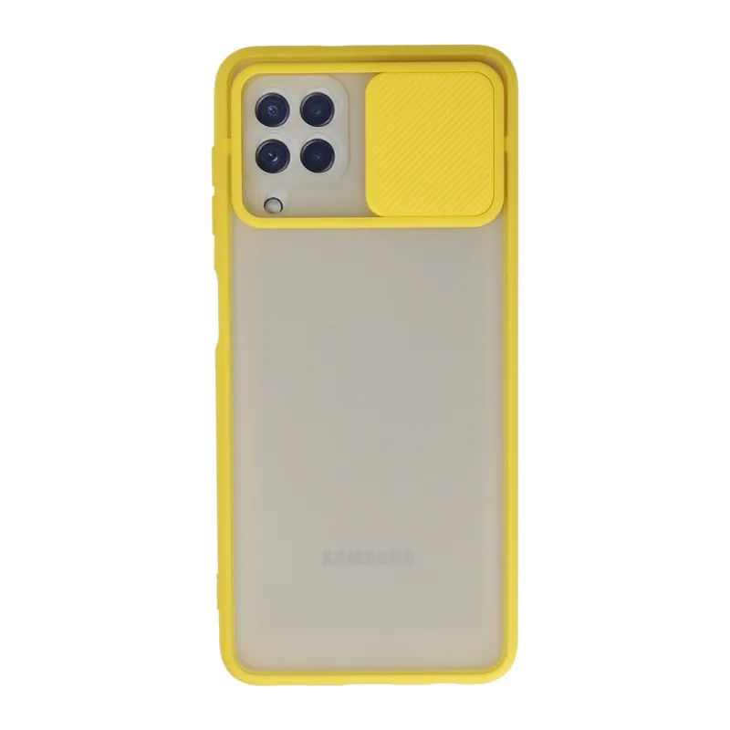 Galaxy A22 Kılıf Palm Buzlu Kamera Sürgülü Silikon - Sarı