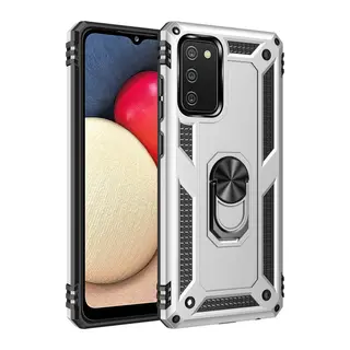 Galaxy A03s Kılıf Sofya Yüzüklü Silikon Kapak - Gümüş
