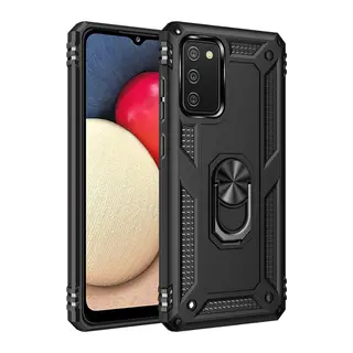 Galaxy A03s Kılıf Sofya Yüzüklü Silikon Kapak - Siyah