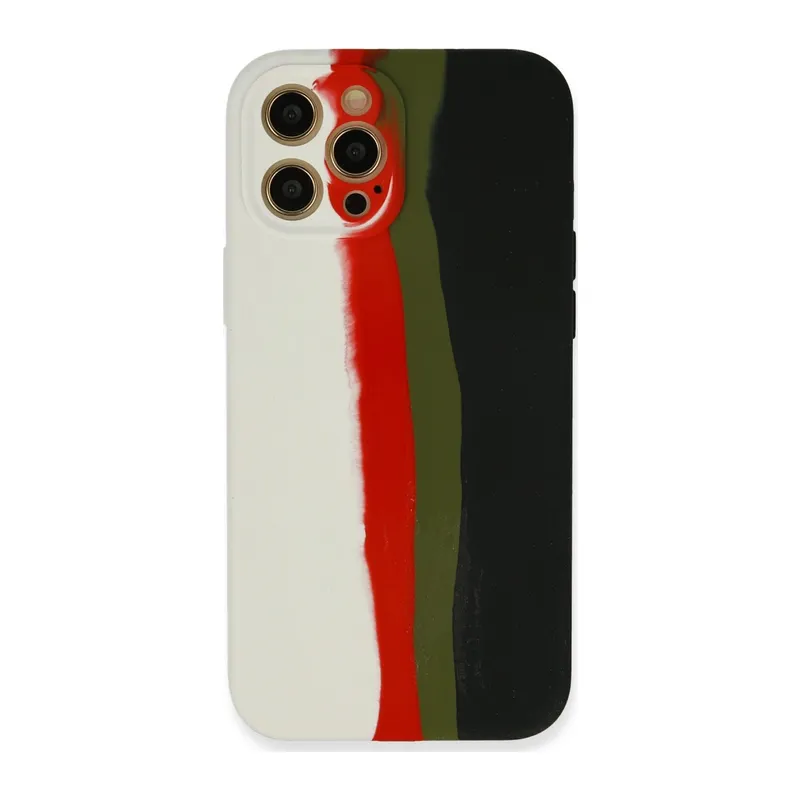 İphone 12 Pro Kılıf Ebruli Lansman Silikon - Beyaz-siyah