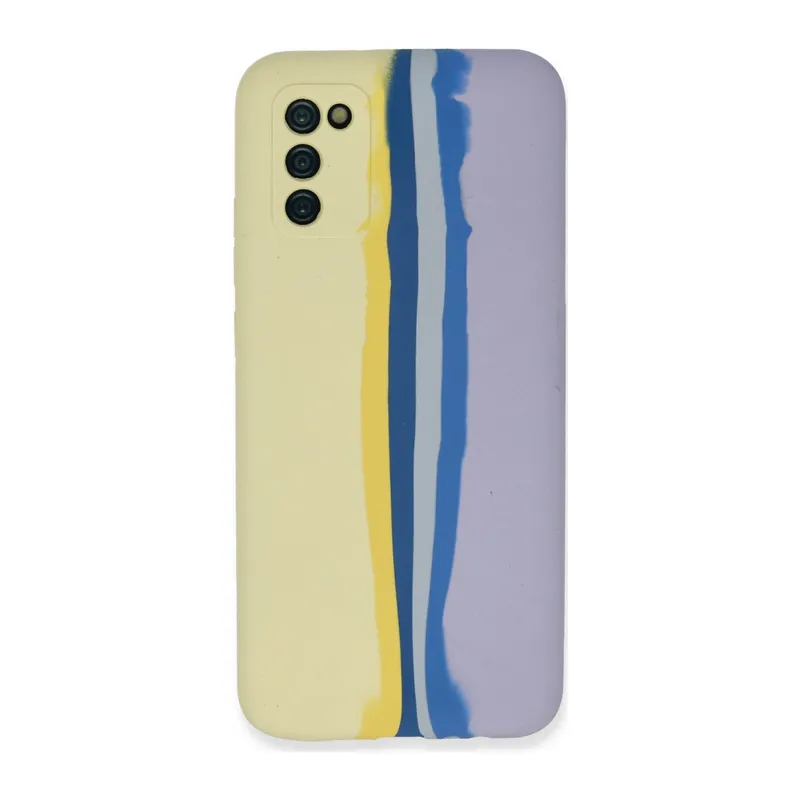Galaxy A03s Kılıf Ebruli Lansman Silikon - Sarı-lila
