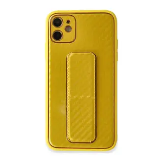 İphone 12 Kılıf Coco Karbon Standlı Kapak - Sarı