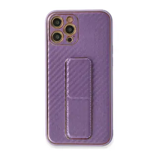 İphone 12 Pro Kılıf Coco Karbon Standlı Kapak - Mor
