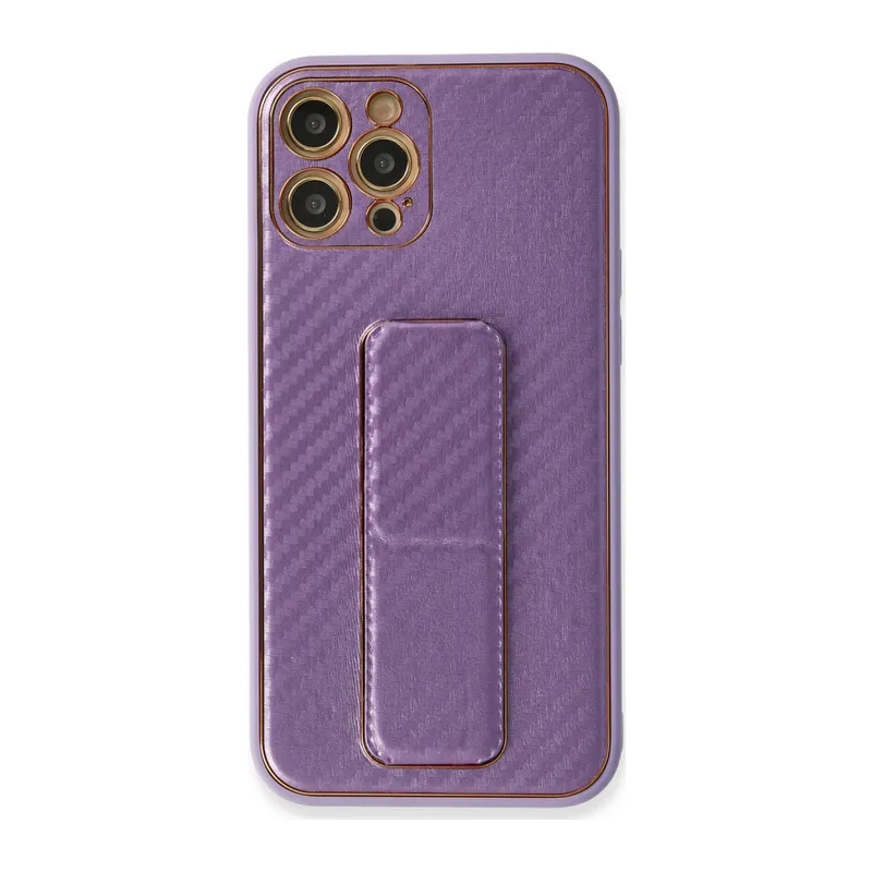 İphone 12 Pro Kılıf Coco Karbon Standlı Kapak - Mor