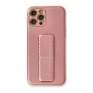 İphone 12 Pro Kılıf Coco Karbon Standlı Kapak - Pembe
