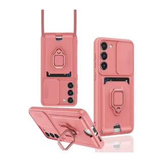 Galaxy S23 Plus Kılıf Zuma Kartvizitli Yüzüklü Silikon - Pembe