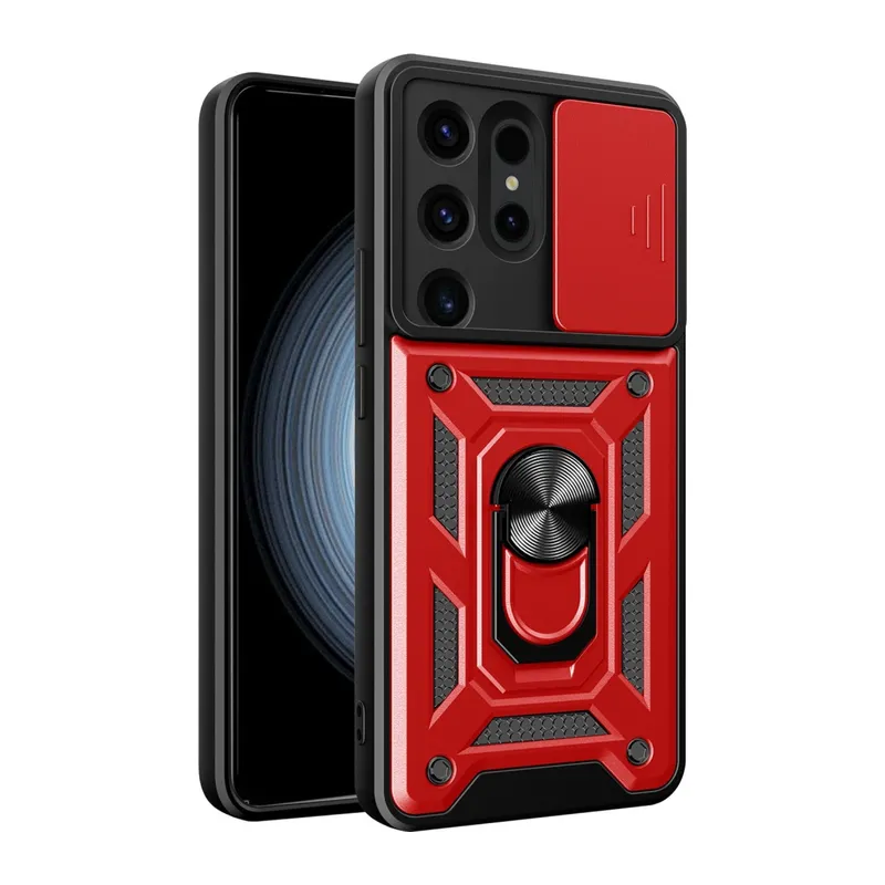 Galaxy S24 Ultra Kılıf Pars Lens Yüzüklü Silikon - Kırmızı