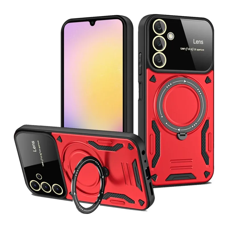 Galaxy S25 Plus Kılıf Joy Lens Standlı Kapak - Kırmızı