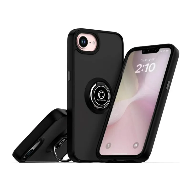 İphone 16e Kılıf Montreal Yüzüklü Silikon Kapak - Siyah