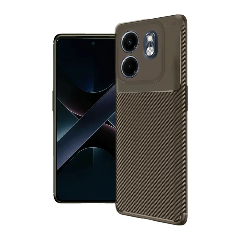 İnfinix Smart 9 Kılıf Auto Focus Karbon Kapak - Kahverengi
