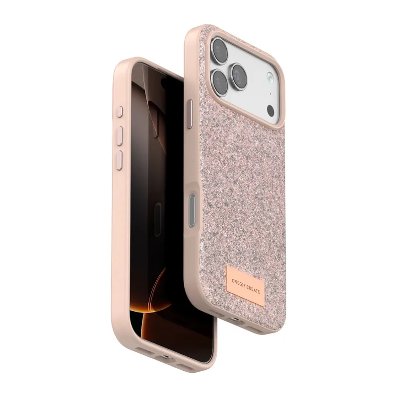 Onegif İphone 17 Pro Bright Simli Kapak - Pembe