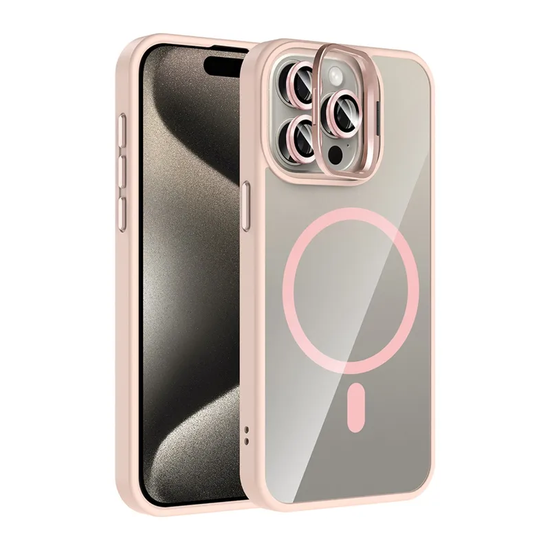 Joko İphone 14 Pro Max Remim Lensli Magsafe Standlı Kapak - Pembe