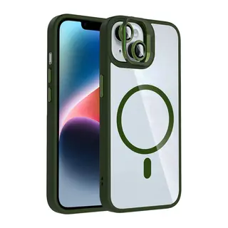Joko İphone 15 Plus Remim Lensli Magsafe Standlı Kapak - Koyu Yeşil