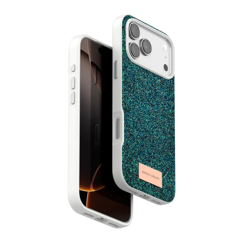 Onegif İphone 17 Pro Bright Simli Kapak - Koyu Yeşil