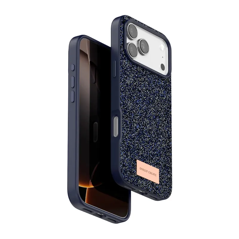 Onegif İphone 17 Pro Max Bright Simli Kapak - Mavi