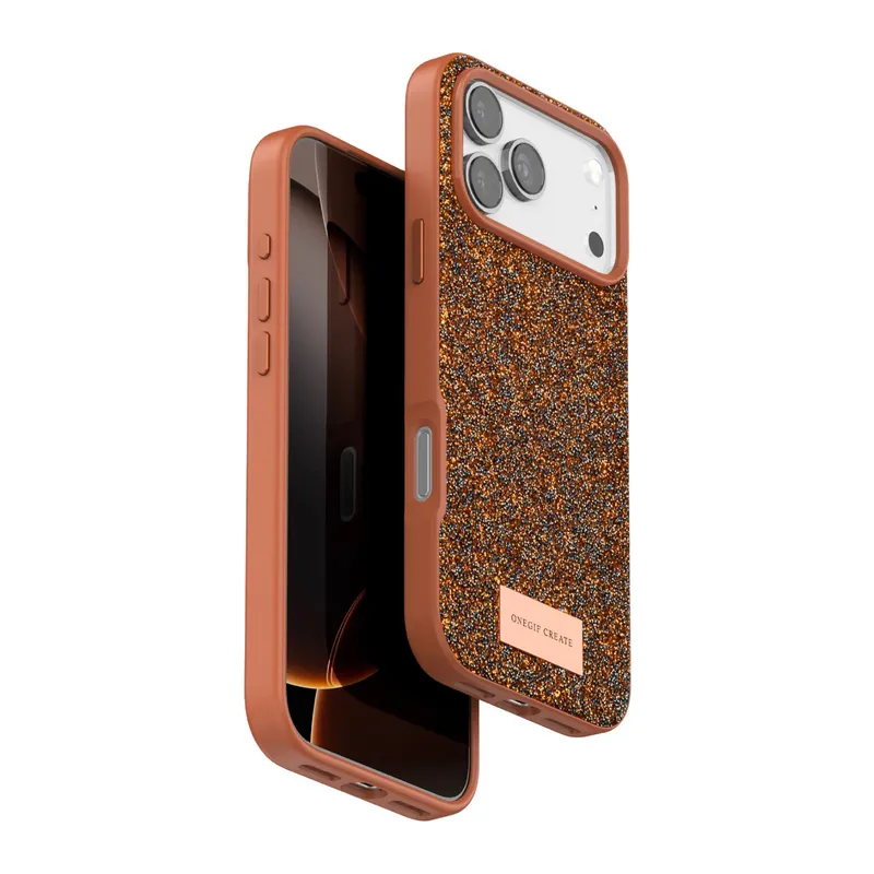 Onegif İphone 17 Pro Max Bright Simli Kapak - Turuncu