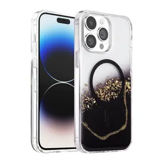 Onegif İphone 15 Pro Max Lotus Simli Magsafe Kapak - Siyah