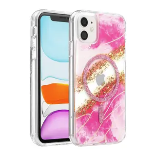 Onegif İphone 11 Lotus Simli Magsafe Kapak - Pembe