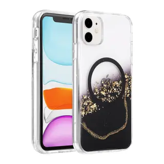 Onegif İphone 11 Lotus Simli Magsafe Kapak - Siyah