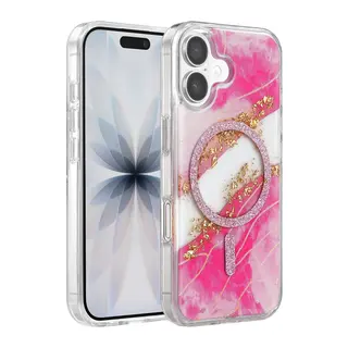 Onegif İphone 16 Lotus Simli Magsafe Kapak - Pembe