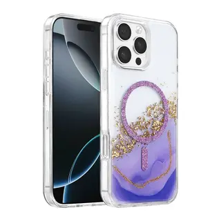 Onegif İphone 16 Pro Max Lotus Simli Magsafe Kapak - Mor