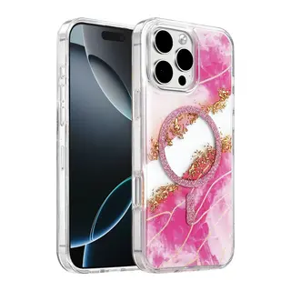 Onegif İphone 16 Pro Max Lotus Simli Magsafe Kapak - Pembe