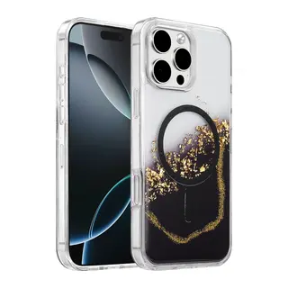 Onegif İphone 16 Pro Max Lotus Simli Magsafe Kapak - Siyah