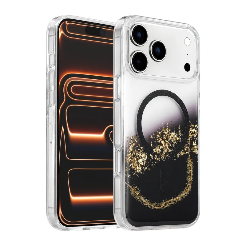 Onegif İphone 17 Pro/18 Pro Lotus Simli Magsafe Kapak - Siyah