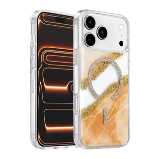 Onegif İphone 17 Pro Max/18 Pro Max Lotus Simli Magsafe Kapak - Turuncu