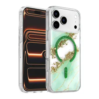 Onegif İphone 17 Pro Max/18 Pro Max Lotus Simli Magsafe Kapak - Yeşil