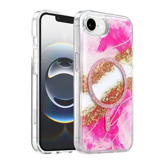 Onegif İphone 17e Lotus Simli Magsafe Kapak - Pembe