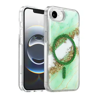 Onegif İphone 17e Lotus Simli Magsafe Kapak - Yeşil