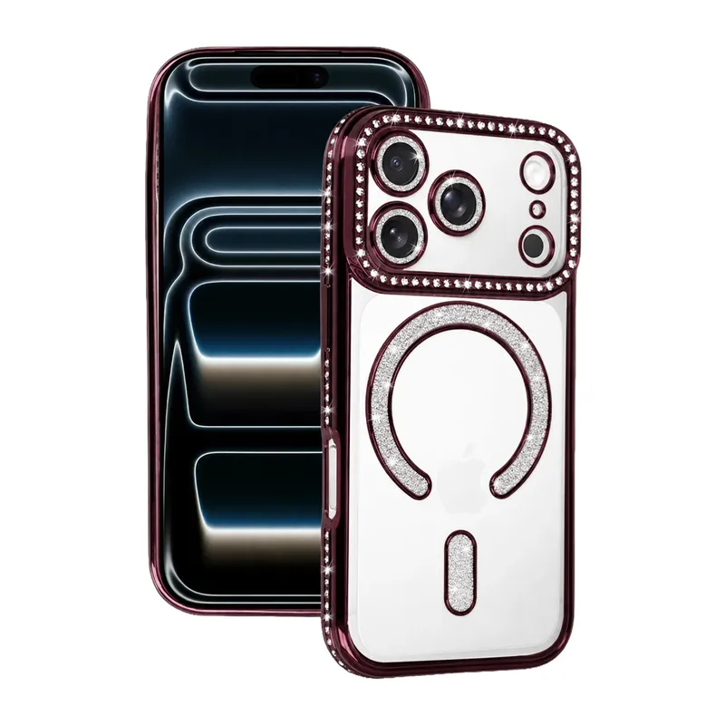 İphone 18 Pro Joke Simli Magneticsafe Kılıf - Bordo