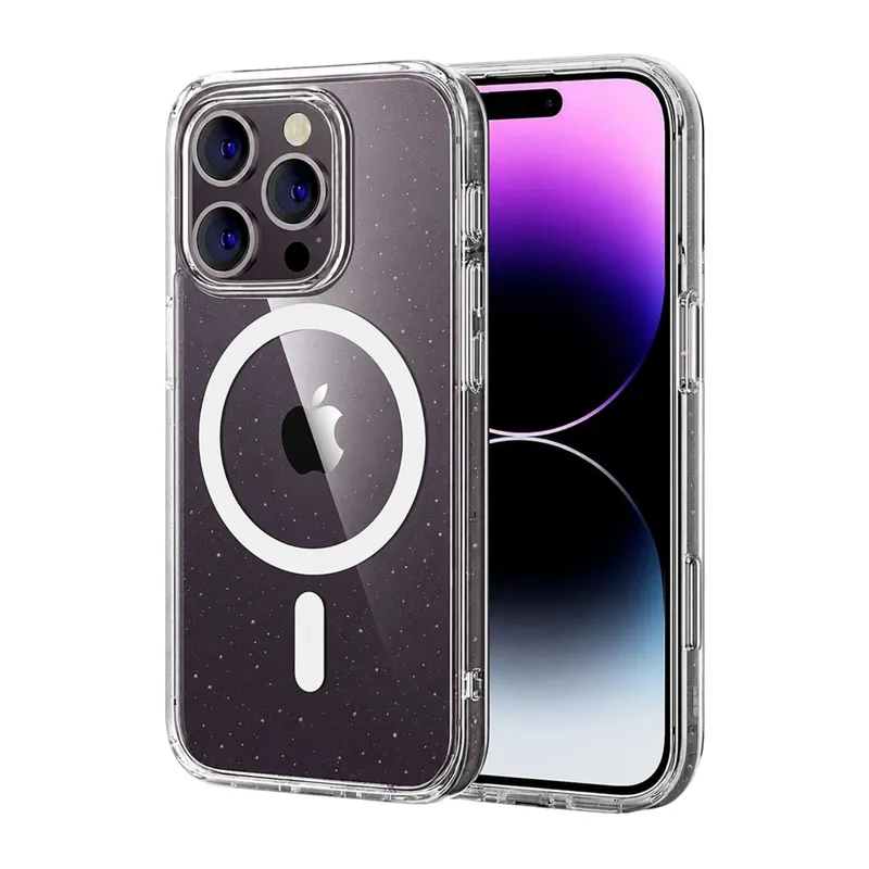 İphone 16 Pro Max Combo Simli Magsafe Kapak - Şeffaf
