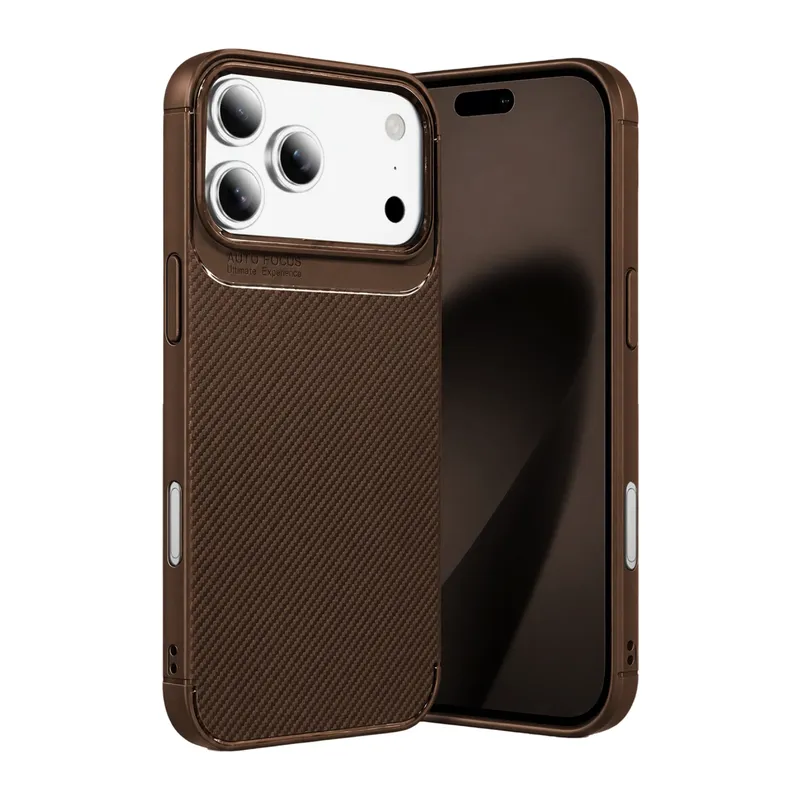 İphone 18 Pro Auto Focus Karbon Kapak - Kahverengi