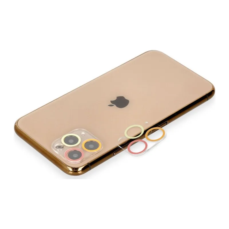 İphone 11 Pro Max Renkli Kamera Lens Koruma Cam - Turuncu-kırmızı