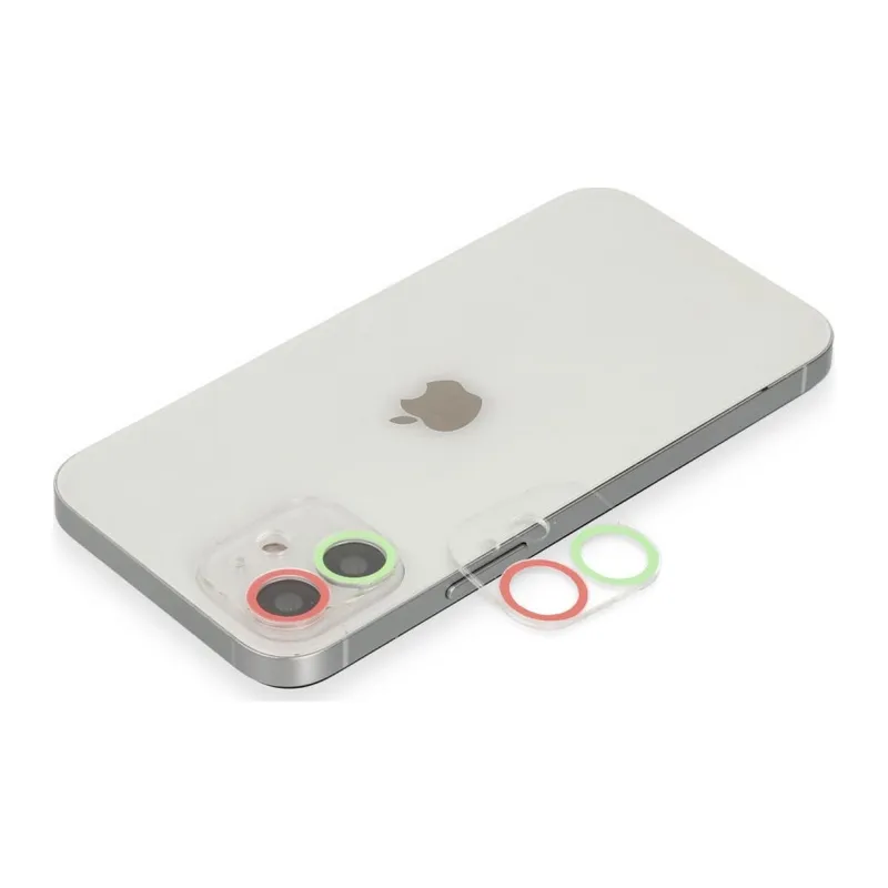 İphone 12 Renkli Kamera Lens Koruma Cam - Yeşil-pembe