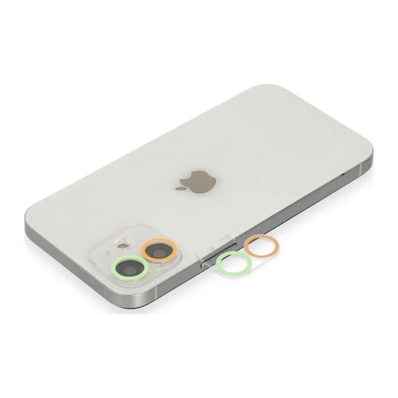 İphone 12 Renkli Kamera Lens Koruma Cam - Turuncu-yeşil