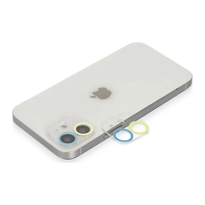 İphone 12 Mini Renkli Kamera Lens Koruma Cam - Sarı-mavi