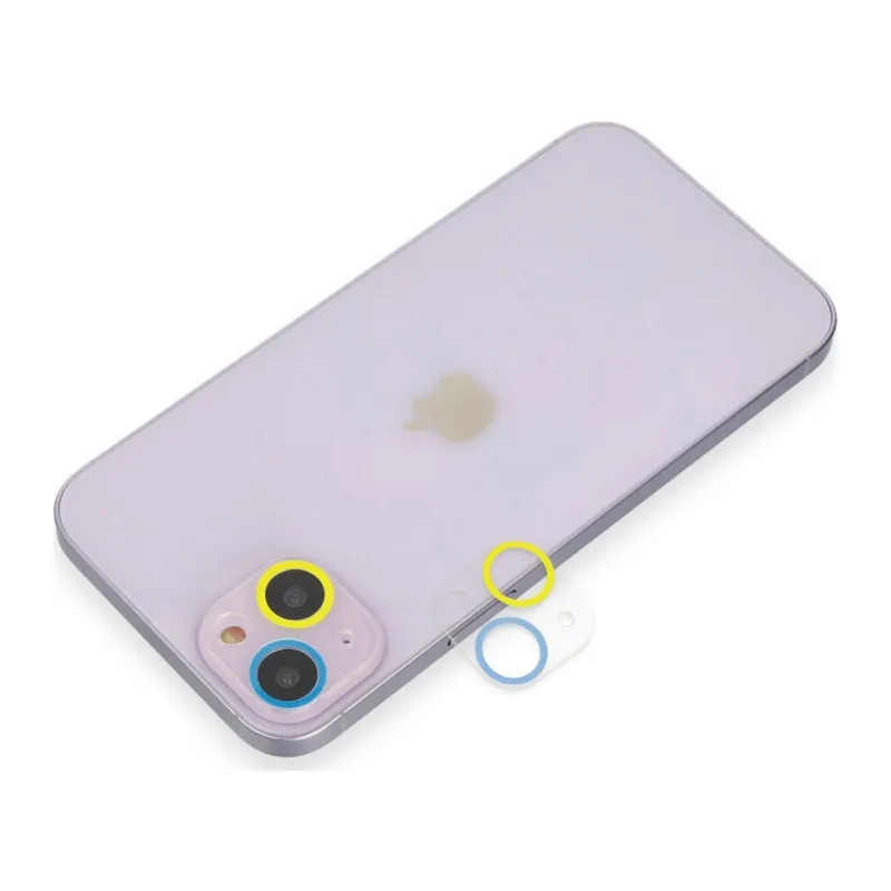 İphone 13 Mini Renkli Kamera Lens Koruma Cam - Sarı-mavi