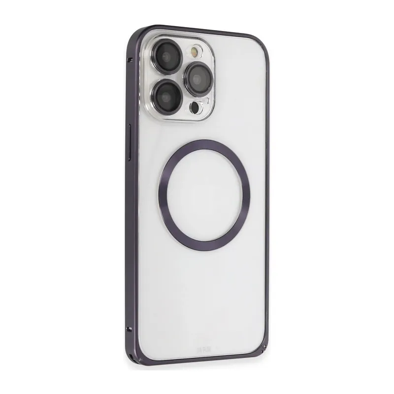 Joko İphone 14 Pro Kılıf Metal Bumper Magneticsafe Kapak - Derin Mor