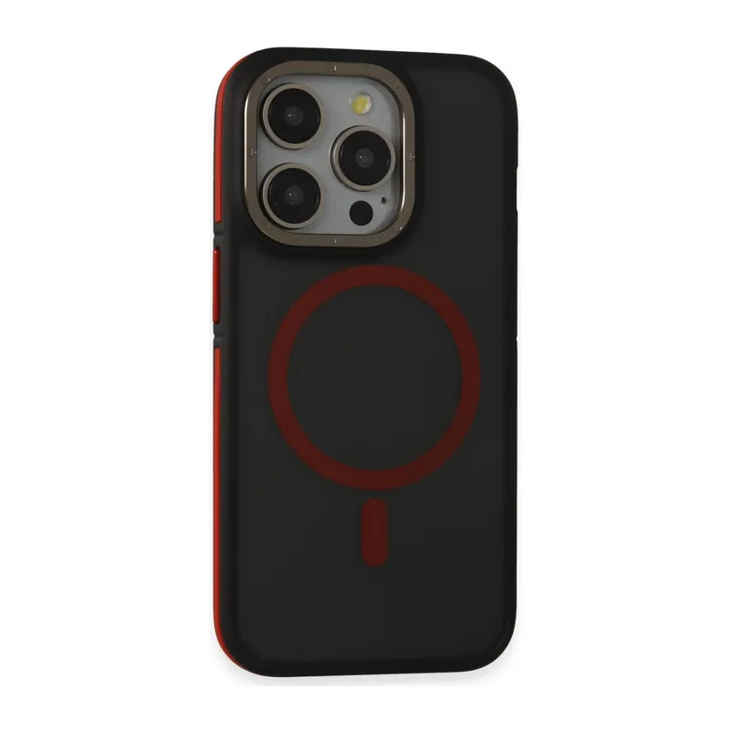 Joko İphone 14 Pro Max Kılıf Rocky Magsafe Kapak - Siyah-kırmızı