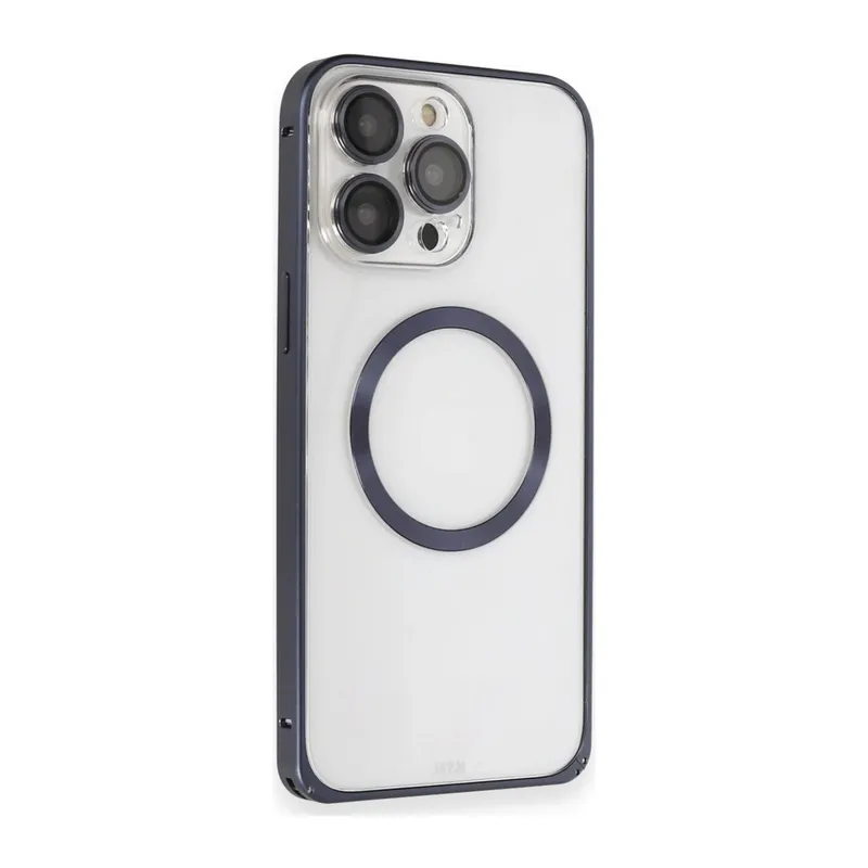 Joko İphone 15 Pro Max Kılıf Metal Bumper Magneticsafe Kapak - Lacivert