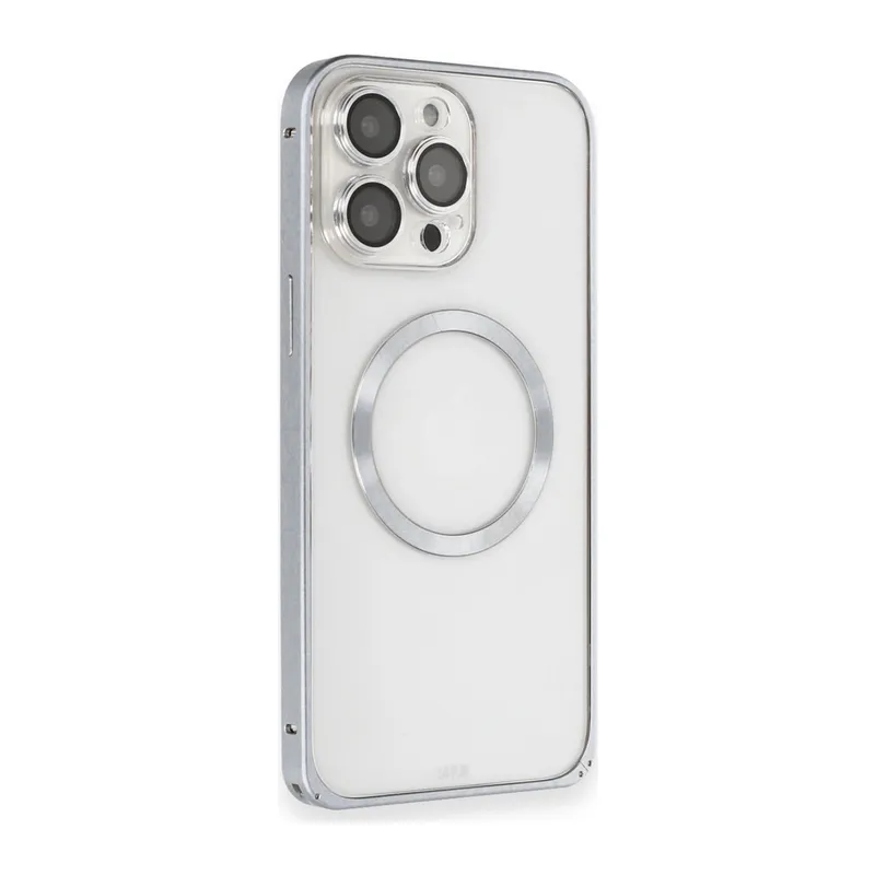 Joko İphone 15 Pro Max Kılıf Metal Bumper Magneticsafe Kapak - Gri