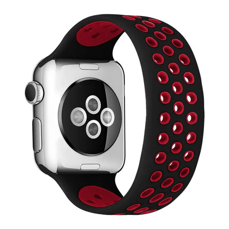 Watch 42mm Ayarlı Delikli Silikon Kordon - Siyah-kırmızı