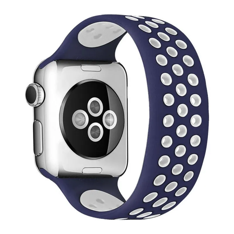Watch 38mm Ayarlı Delikli Silikon Kordon - Lacivert-beyaz