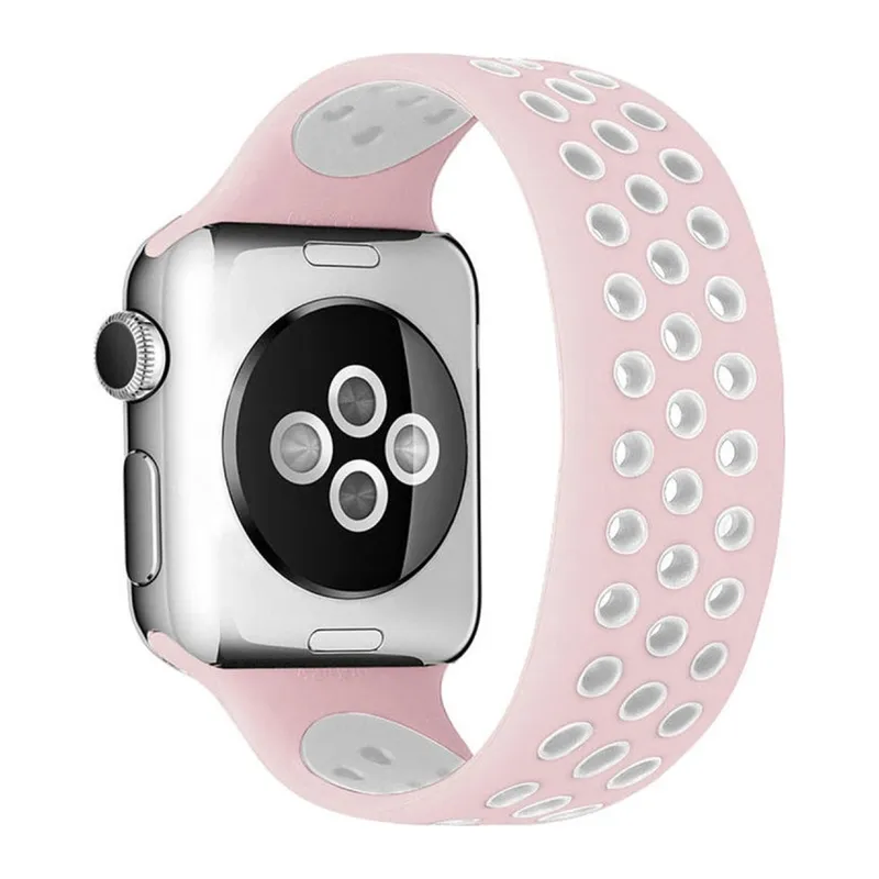 Watch 38mm Ayarlı Delikli Silikon Kordon - Pembe-beyaz